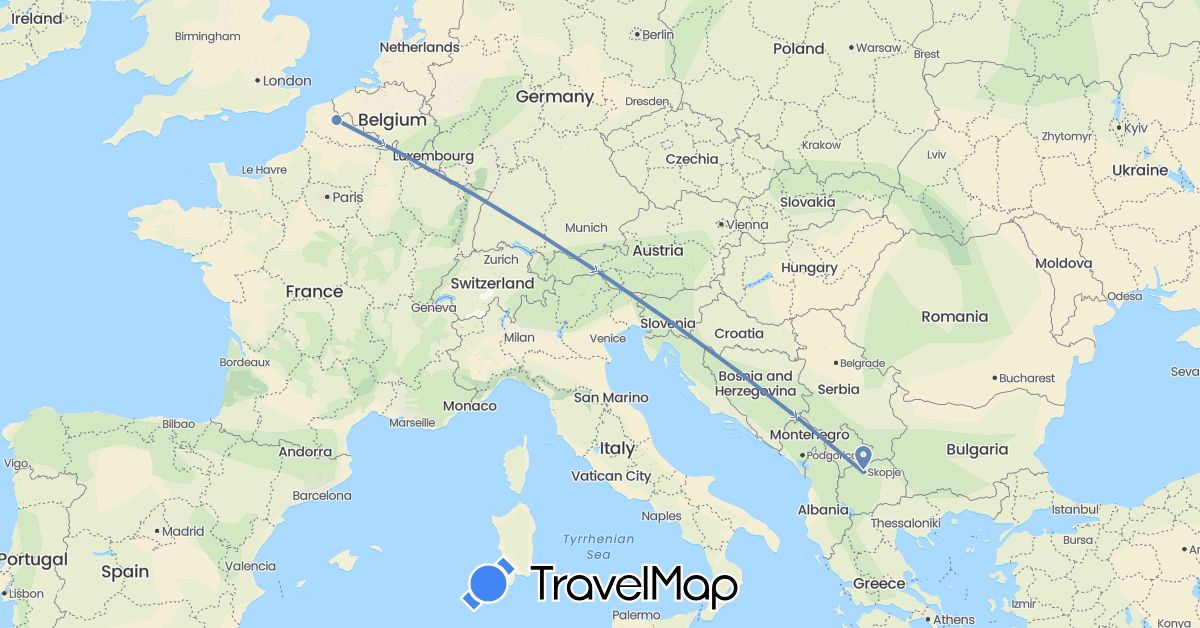 TravelMap itinerary: driving, cycling in France, Macedonia (Europe)